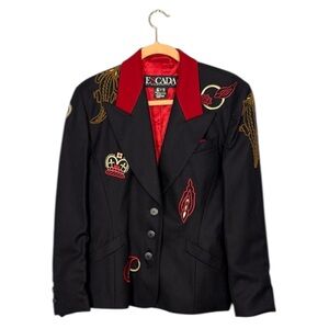 VTG Escada Margaretha Ley 38 jacket Black and Red Embroidered Women's Jacket